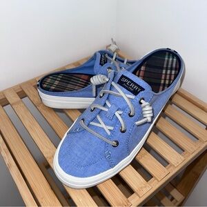 Sperry Light Blue Canvas Sneakers with Plaid Lining